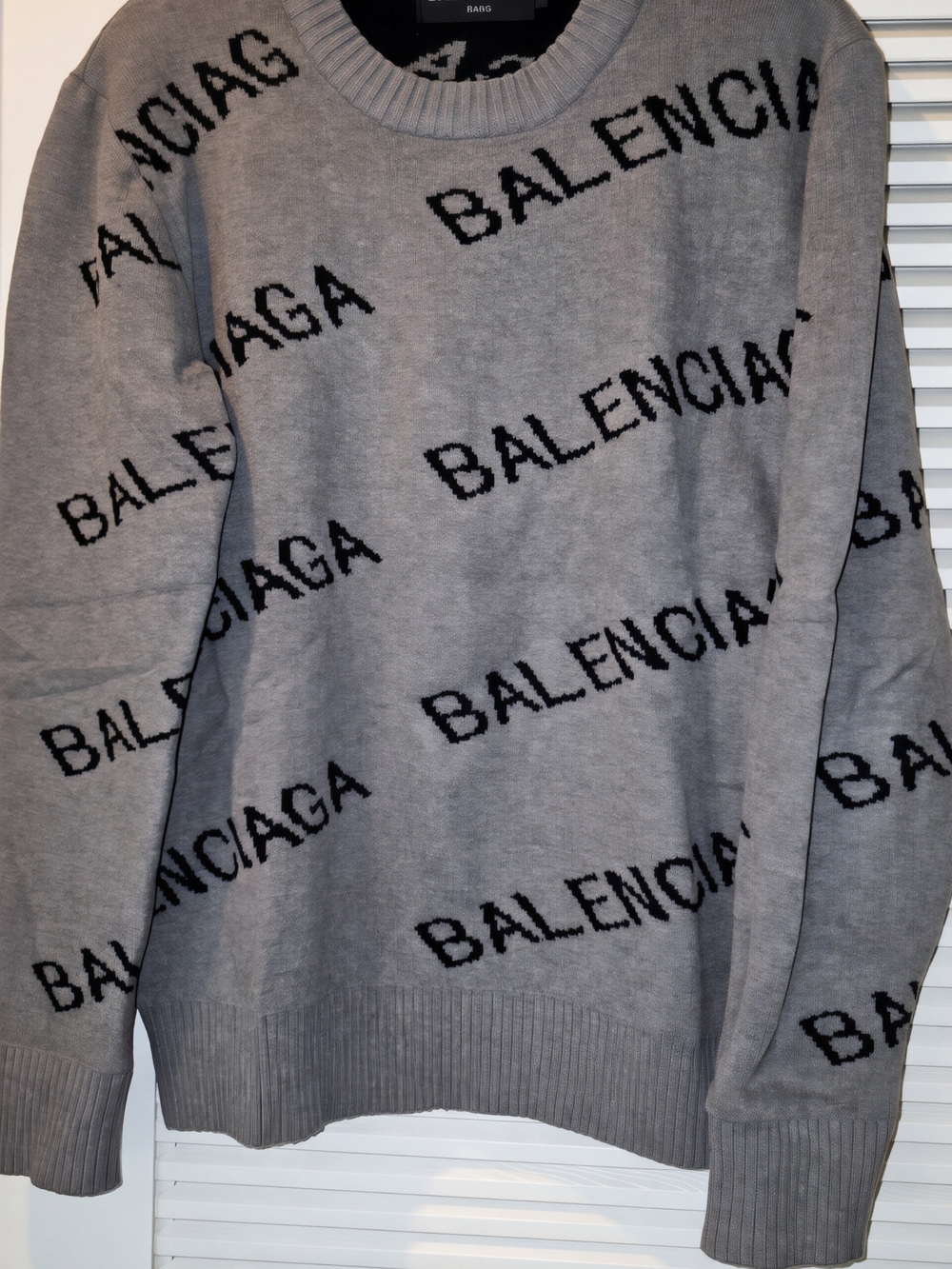 Balenciaga Men's Grey Logo Knit Sweater